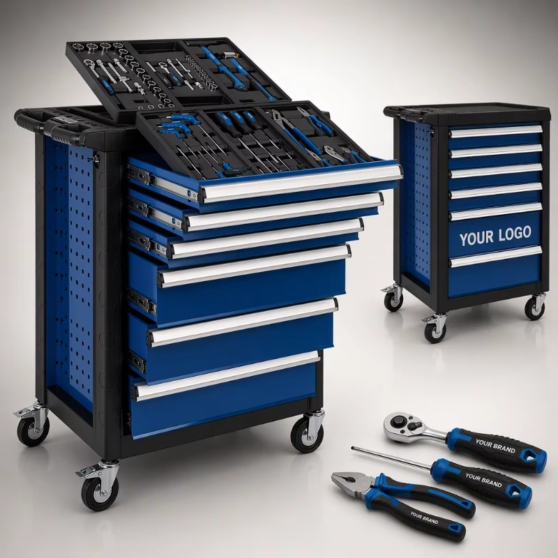 Wrench Set - รถเข็นเครื่องมือสำหรับงานหนัก ตู้เครื่องมือแบบมีล้อ 70 ชิ้น พร้อมชุดประแจและลูกบล็อกโครมวานาเดียม ไขควง