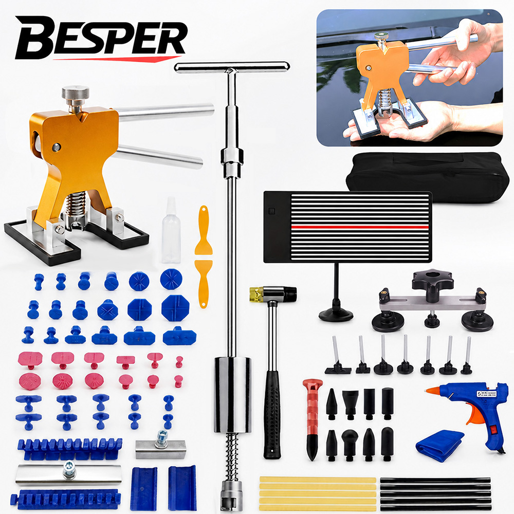 Hand Tools In Workshop - ชุดอุปกรณ์ซ่อมรอยบุบรถยนต์แบบไม่ต้องทำสี สำหรับงานซ่อมตัวถังรถยนต์มืออาชีพ ชุดเครื่องมือดึงรอยบุบจากความเสียหายของลูกเห็บและรอยบุบแผ่นโลหะ พร้อมชุดเครื่องมือช่างสำหรับอู่ซ่อมครบชุด