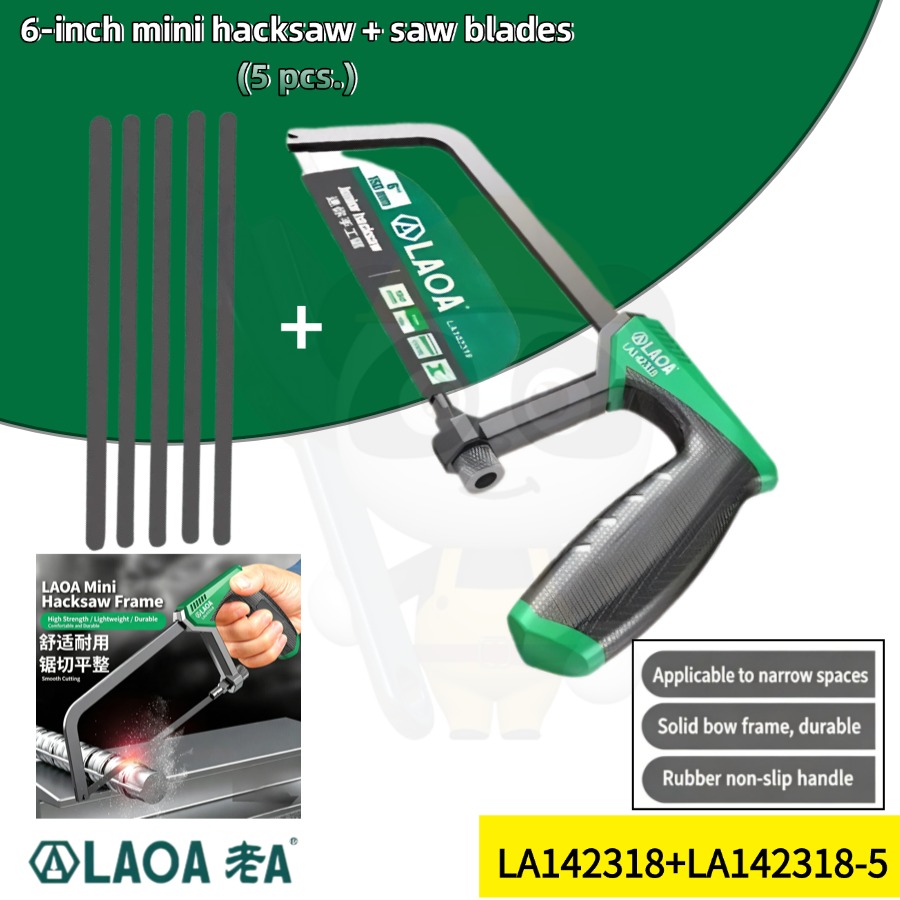Hacksaw - LAOA เลื่อยมือขนาดเล็ก 6 นิ้วพร้อมใบเลื่อยเลื่อยกรอบเล็กเครื่องมือตัดอเนกประสงค์ในครัวเรือน LA142318